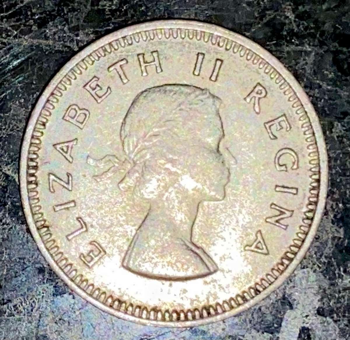 S A UNION SILVER 3D THREEPENCE TICKEY --1958--