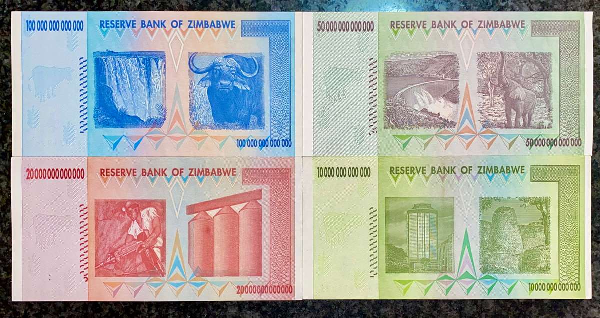 ZIMBABWE FULL SET AA TRILLION DOLLARS - 100 TRILLION DOLLAR TO 10 TRILLION 2008 UNC (1 BID TAKES ALL