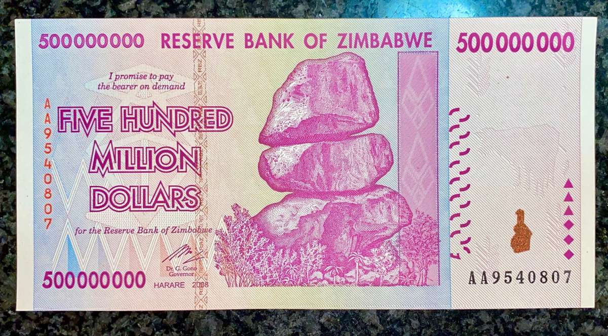 ZIMBABWE 500 MILLION DOLLARS 2008 UNC
