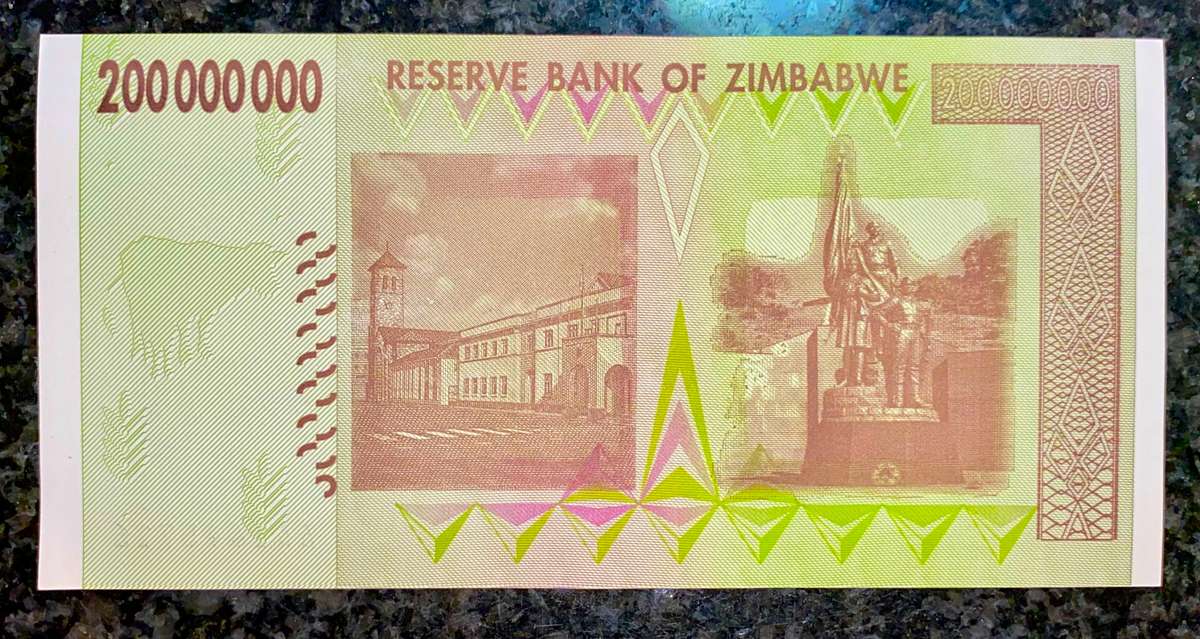 ZIMBABWE 200 MILLION DOLLARS AA UNC
