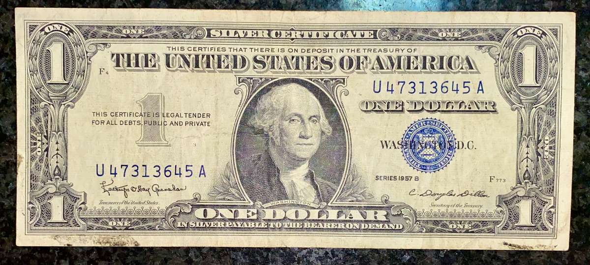 U S A 1 DOLLAR SILVER CERTIFICATE 1957