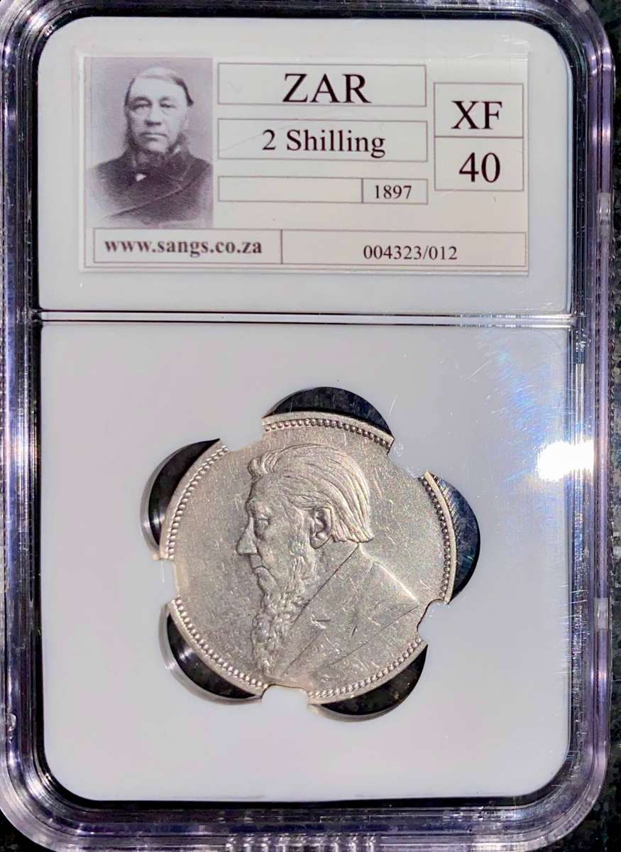 Z.A.R Graded 1897 - Silver 2 shillings XF40 Paul Kruger SANGS
