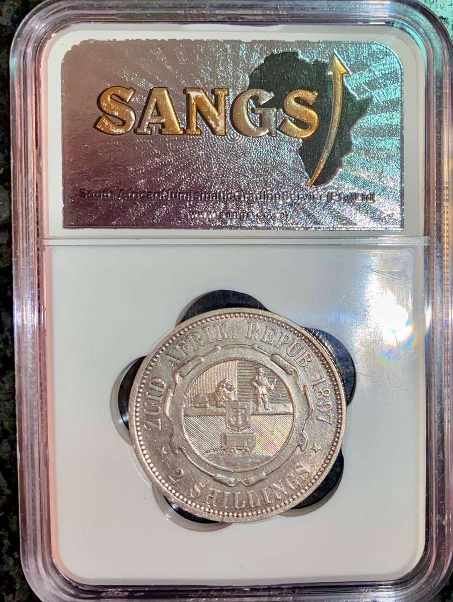 Z.A.R Graded 1897 - Silver 2 shillings XF40 Paul Kruger SANGS