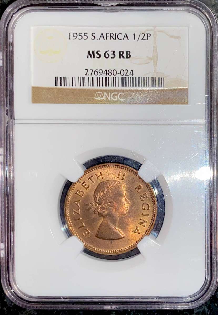 SA Union Graded 1/2 penny 1955 MS63 RB NGC