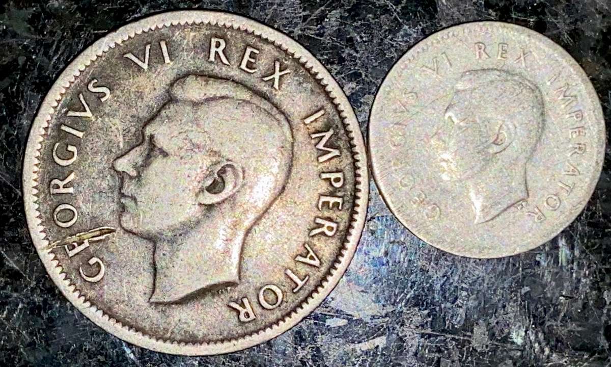 S A UNION SILVER SET 1 SHILLING & 3D THREEPENCE TICKEY (1 BID TAKES ALL)