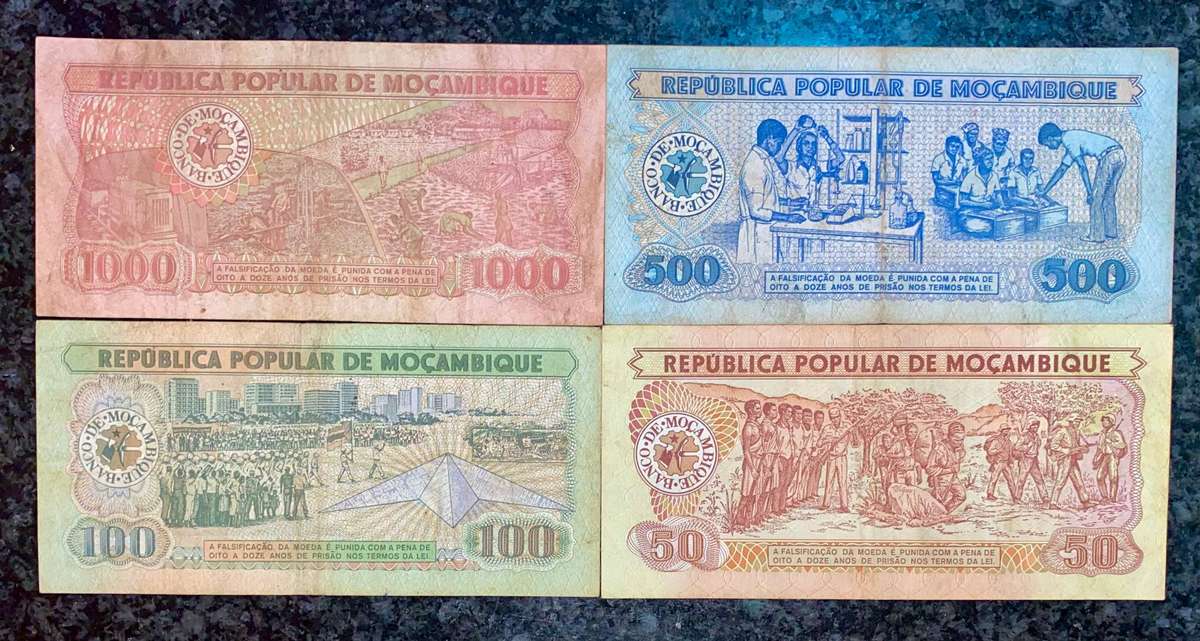Mozambique set 1000 meticais to 50 meticais 1980s ( 1 bid takes all)