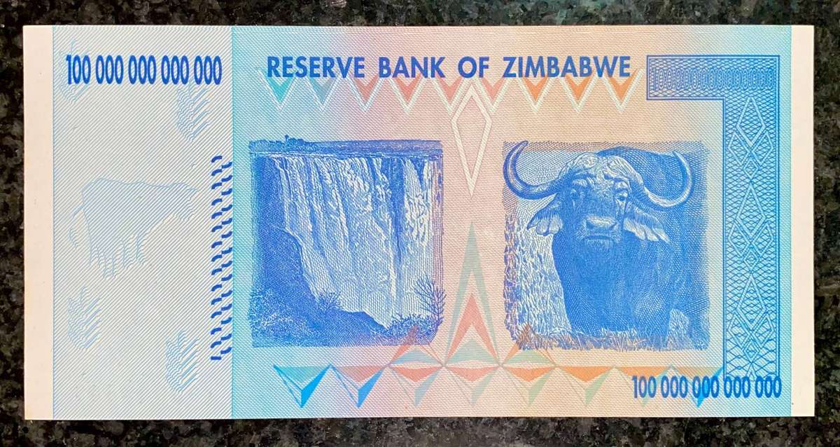 Zimbabwe 100 Trillion dollars 2008 AA Harare unc - 100% Authentic Banknote
