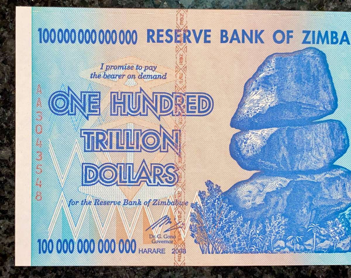 Zimbabwe 100 Trillion dollars 2008 AA Harare unc - 100% Authentic Banknote