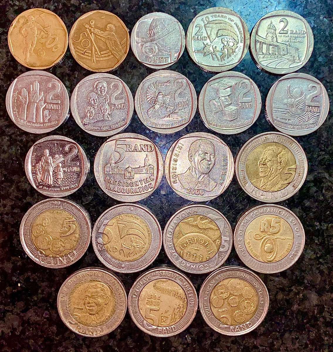 COMPLETE SET OF ALL SOUTH AFRICAN COMMEMORATIVE COINS 1994 TO 2021 - 50 CENT TO R5 GOOD CONDITION