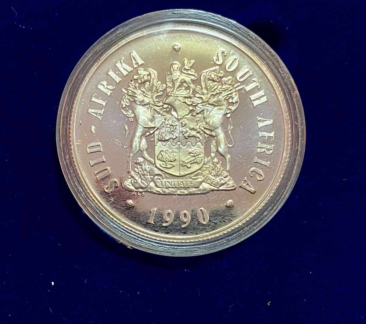 SOUTH AFRICA SILVER PROOF R1 -- 1990 -- IN CAPSULE & ORIGINAL S A MINT BOX