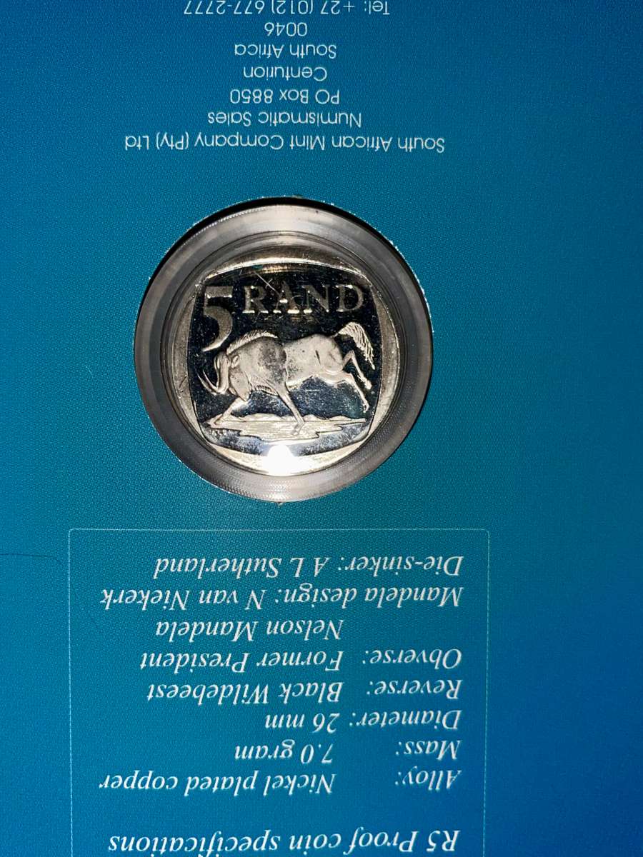 COMPLETE SET COMMEMORATIVE R5 COINS 1994 TO 2021--7 GRADED COIN MS66 -MS62 + PROOF LIKE 2000 MANDELA