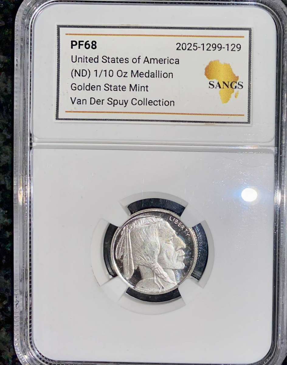 USA Graded Silver - Indian Head & Bison Golden State mint 1/10 Troy OZ 999 Silver graded PR69 SANGS