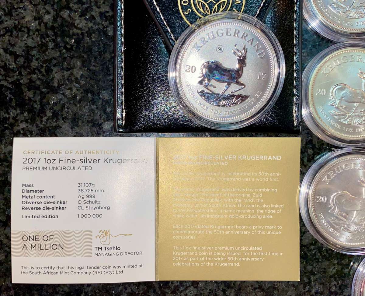 South Africa Full Set 1oz Silver Krugerrand Collection - Premium UNC 2017 to 2024