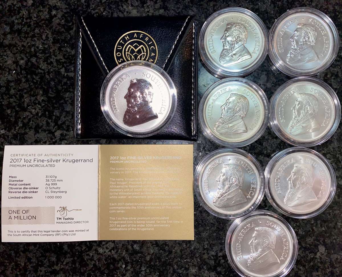 South Africa Full Set 1oz Silver Krugerrand Collection - Premium UNC 2017 to 2024
