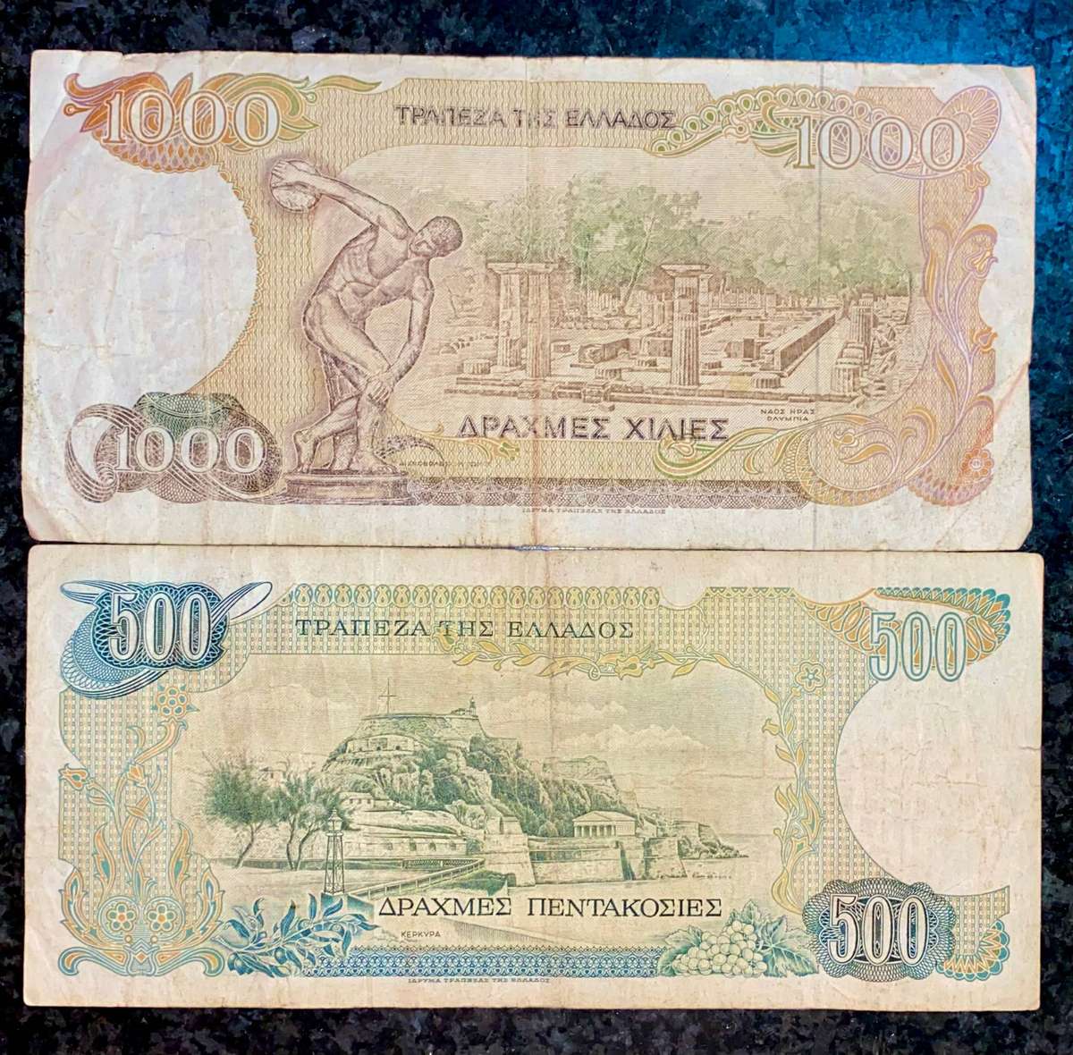 Greece. Set 1000 Drachma 1987 & 500 drachma 1983 (1 bid takes all)
