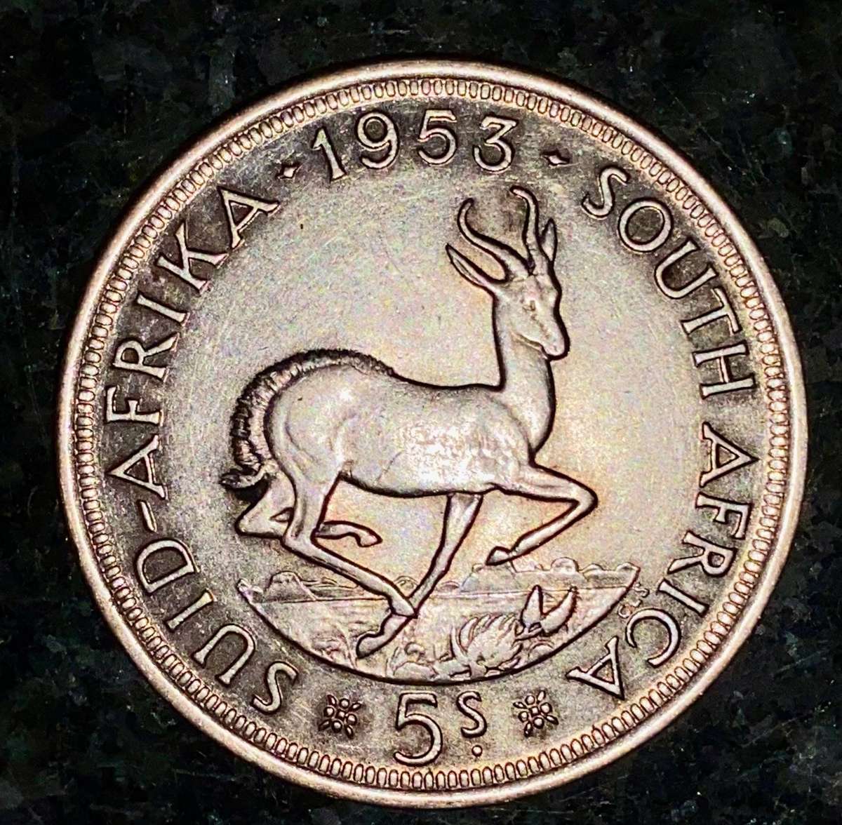 SA Union silver 5 shilling 1953