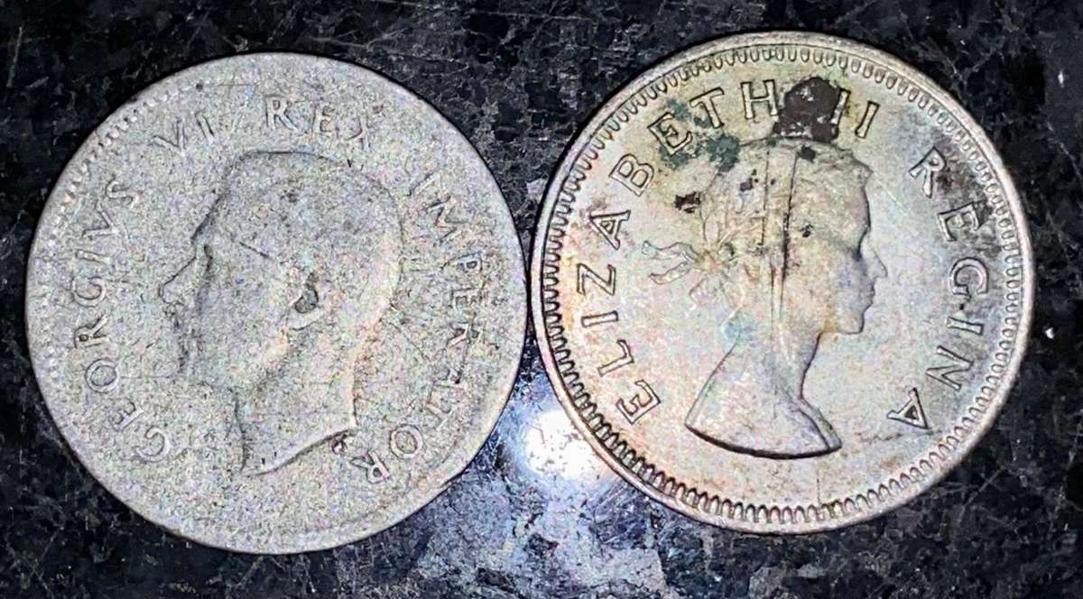 S A UNION SILVER SET 3D THREEPENCE 1939 & 1958 -- (1 BID TAKES ALL)