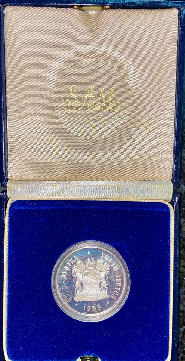 SOUTH AFRICA SILVER PROOF R1 --1992-- COAT OF ARMS - IN SA MINT BOX