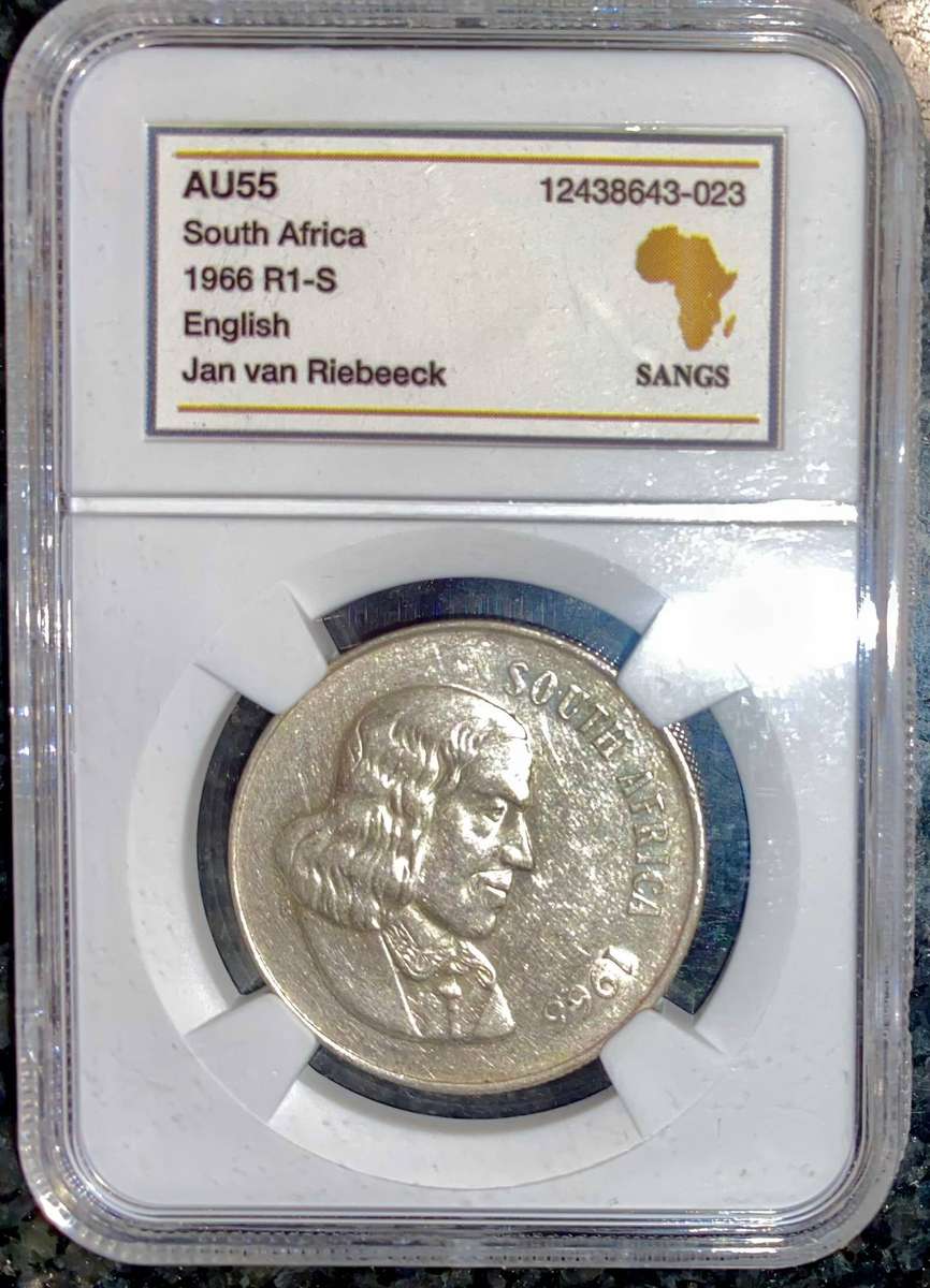 South Africa Graded Silver R1 English 1966 AU55 SANGS