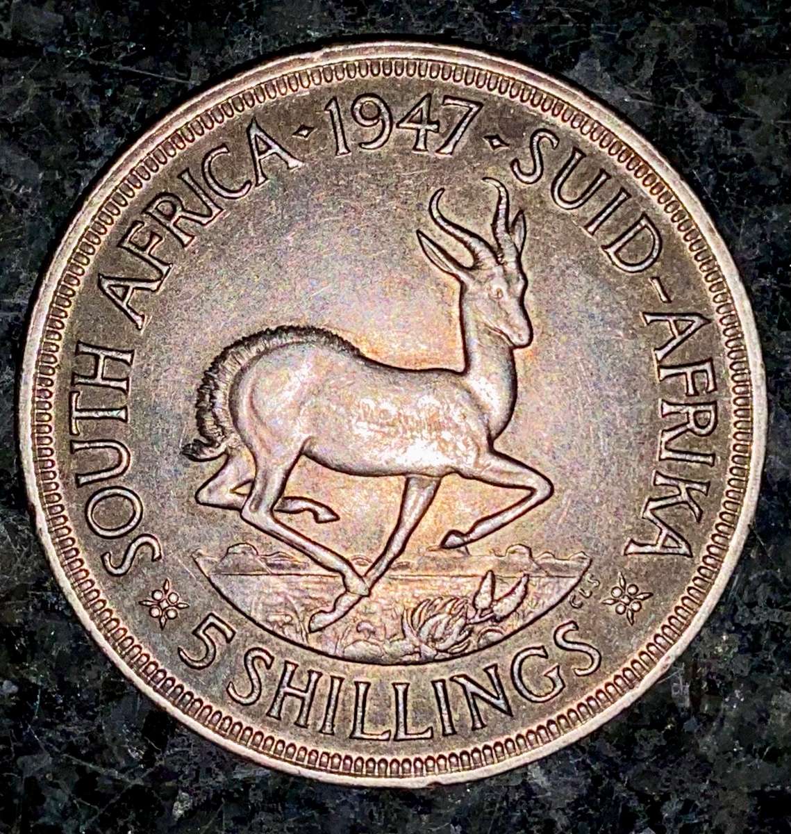 S A UNION SILVER 5 SHILLINGS 1947 CROWN SILVER 80% GOOD CONDITION