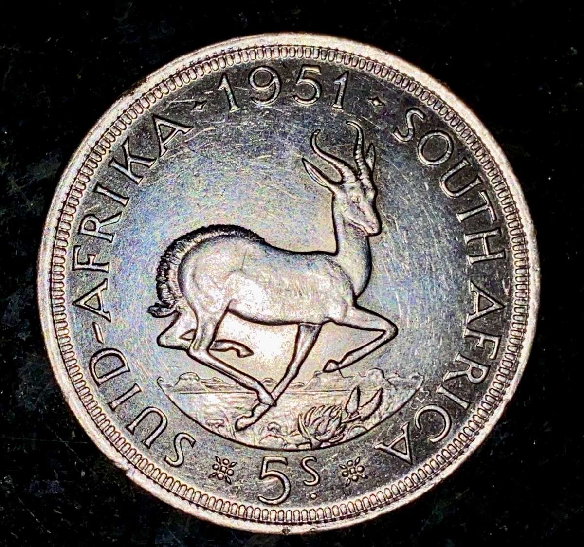 S A UNION SILVER 5 SHILLINGS 1951 GOOD CONDITION SILVER CROWN