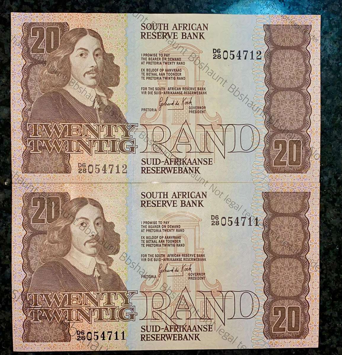 GPC De Kock. R20 in sequence D628 /054711-712 UNC 3rd issue 1984 (1 bid takes all )
