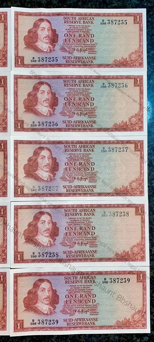 TW De Jongh. R1 in sequence B598 /387230-239 unc-aunc 3rd issue 1975 (1 bid takes all 10)