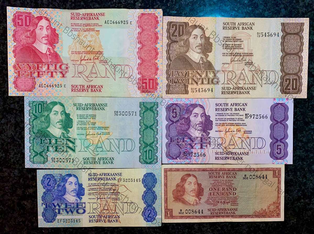 Complete Set GPC De Kock & decimals R50 TO R2 - 1980s (R1 de Jongh 1975) (1 bid takes all)