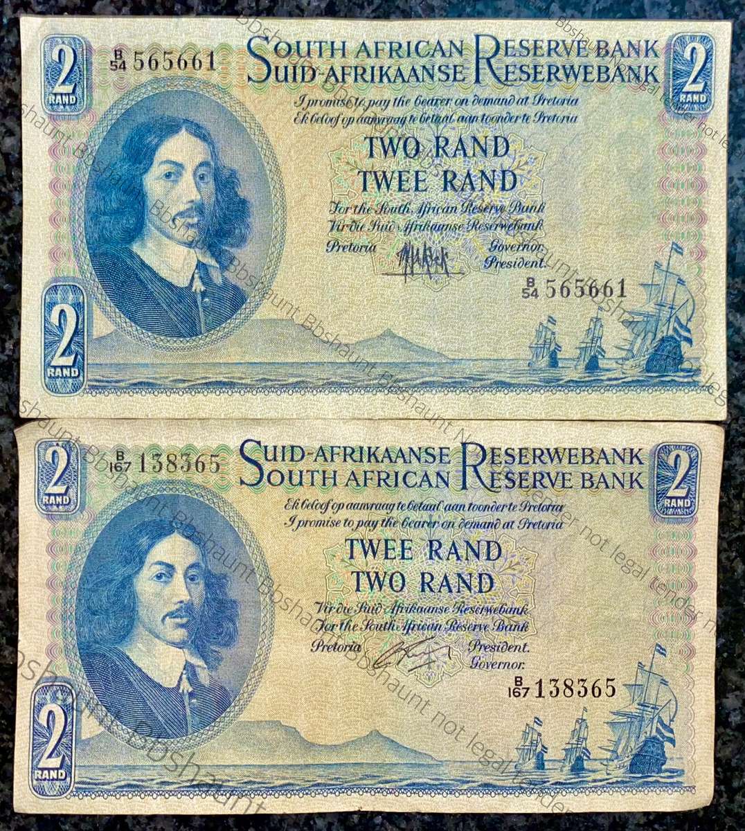 SET OF R2 BOTH GOVENNERS MH DE KOCK 1961 & G RISSIK 1962( 1 BID TAKES ALL)