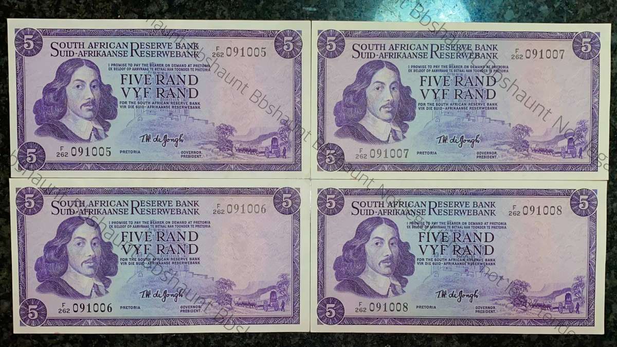 Tw De Jongh. R5 in sequence F262 /091005-008 unc 3rd issue 1975 (1 bid takes all)