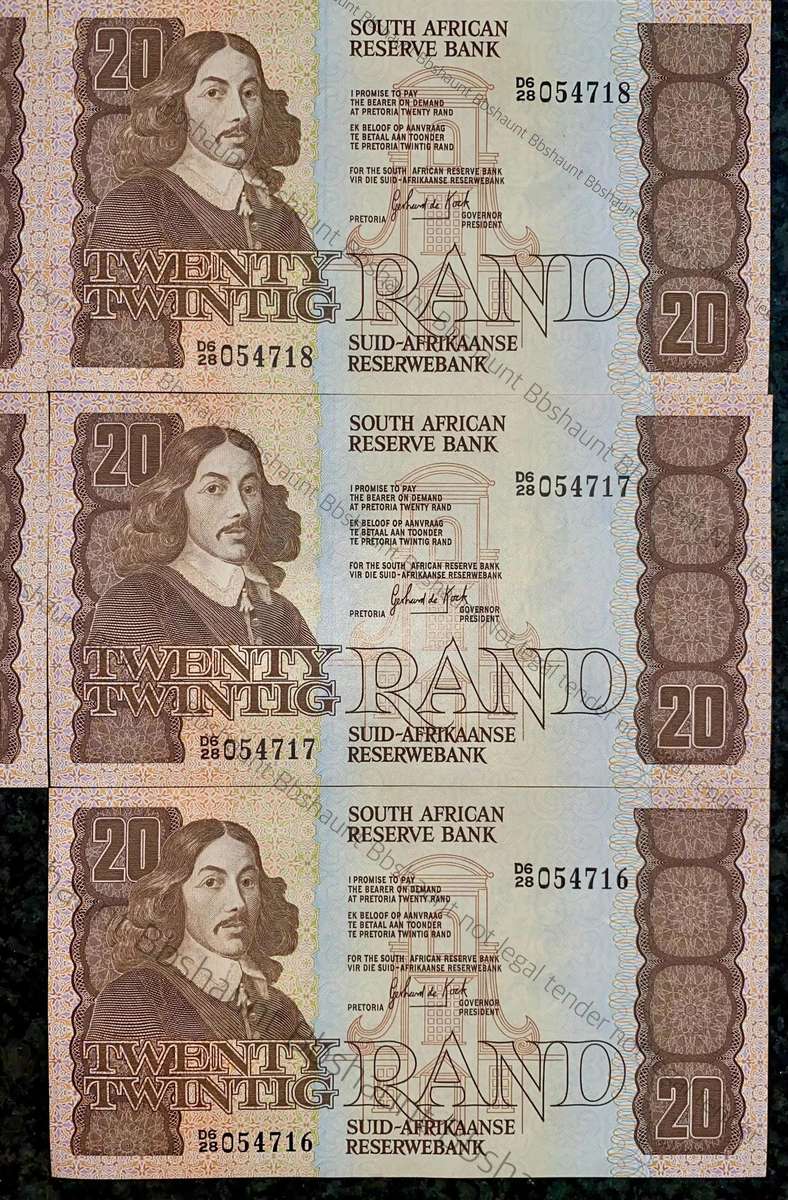 GPC De Kock. R20 in sequence D628 /054716-720 UNC 3rd issue 1984 (1 bid takes all )