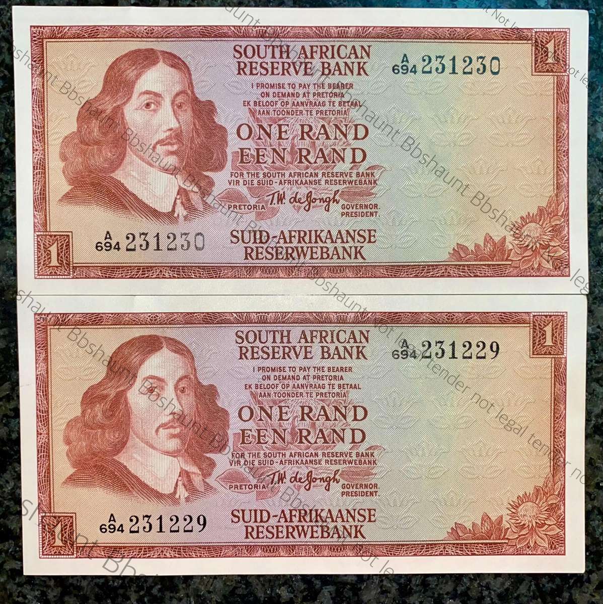 TW De Jongh. R1 in sequence A694 /231230-229 unc 1st issue 1967 (1 bid takes all)