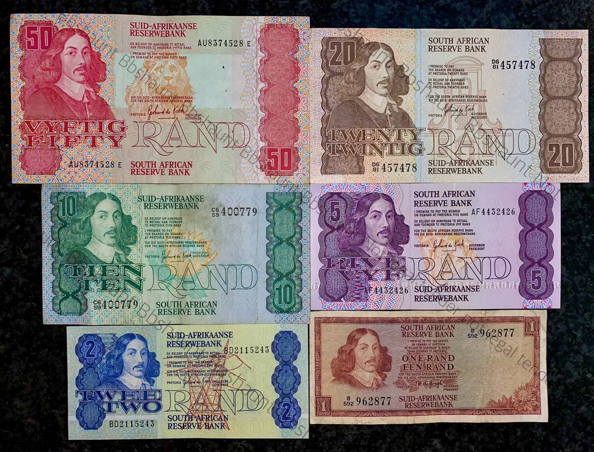 Complete Set GPC De Kock & decimals R50 TO R2 - 1980s (R1 De Jongh 1975) (1 bid takes all)