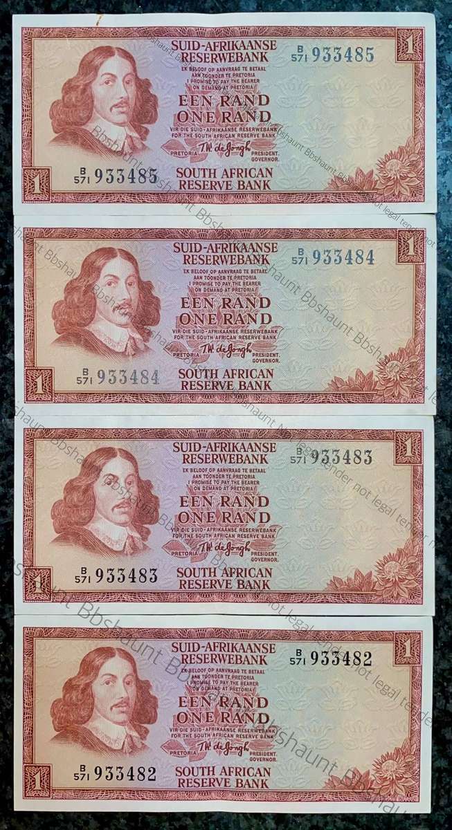 TW De Jongh. R1 in sequence B571 /933482-485 Aunc 3rd issue 1975 (1 bid takes all )