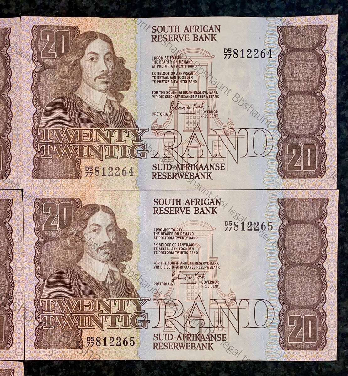 GPC De Kock. R20 in sequence D5 77/812265-261 UNC-AUNC 3rd issue 1984 (bid per note)
