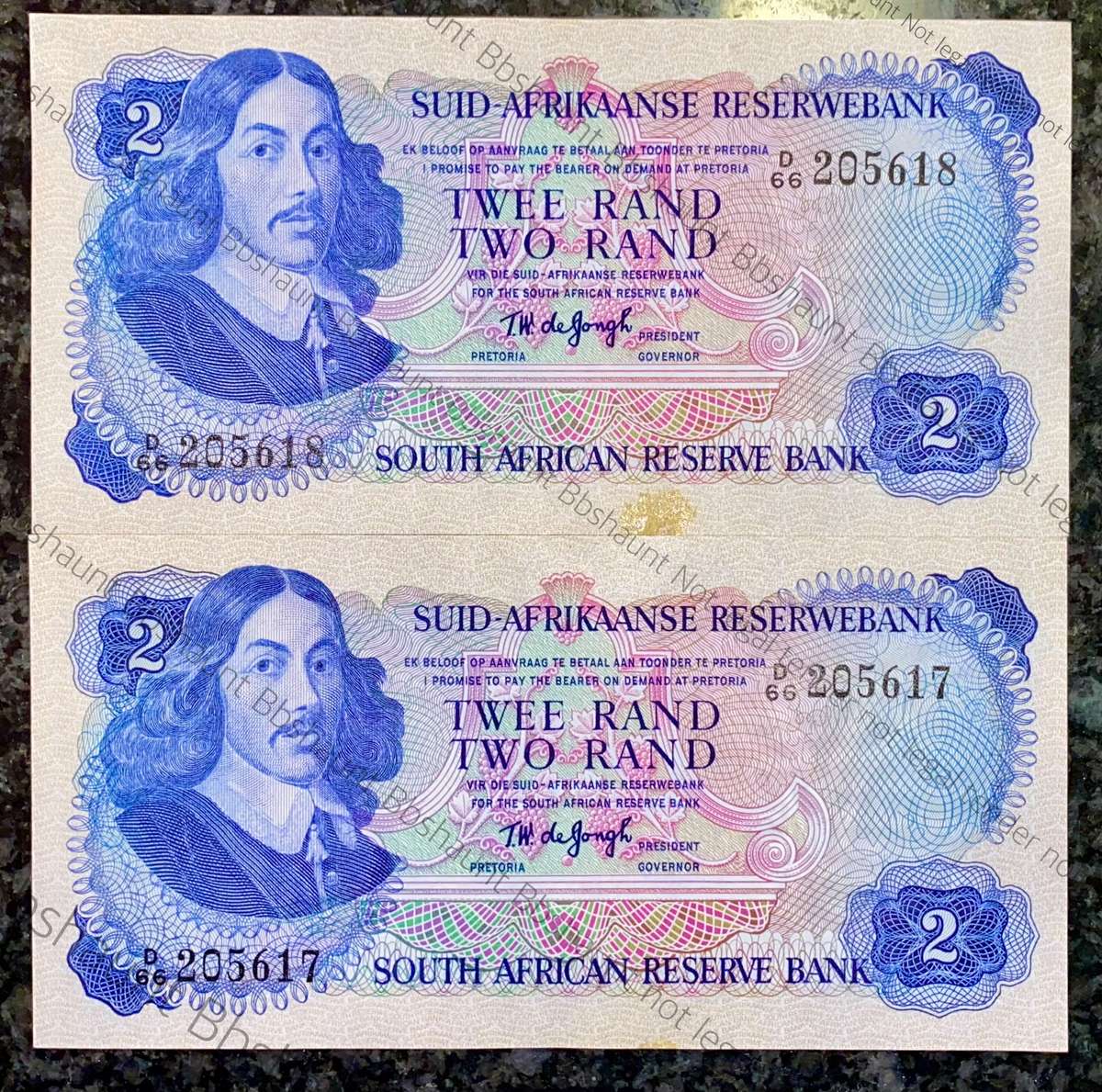 TW DE JONGH R2 IN SEQUENCE D66 /205617-618 UNCAUNC 2ND ISSUE 1974 SPRINGBUCK WTM(1BID TAKES ALL)