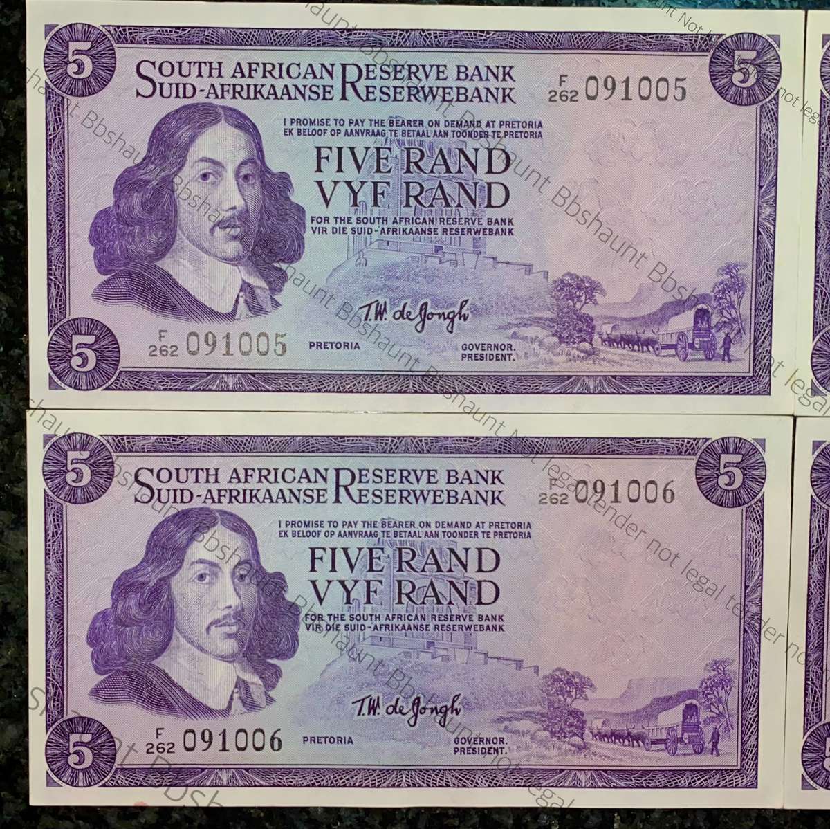 Tw De Jongh. R5 in sequence F262 /091005-008 unc 3rd issue 1975 (1 bid takes all)