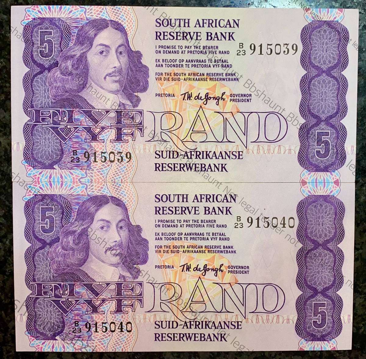 Tw De Jongh. R5 in sequence B23 /915040-039 UNC 4th issue 1978 (1 bid takes all)