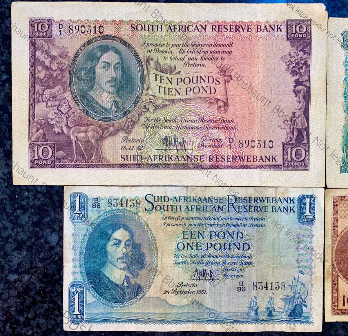 M.H De Kock set 10 pound to 10 shillings 1951/52/53/57 (1 bid takes all)