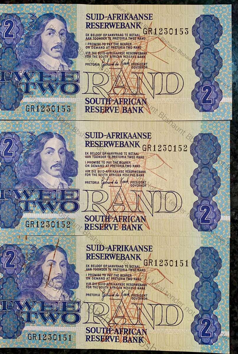 GPC De Kock. R2 in sequence GR1230151-153 unc-aunc 3rd issue 1984 (1 bid takes all )