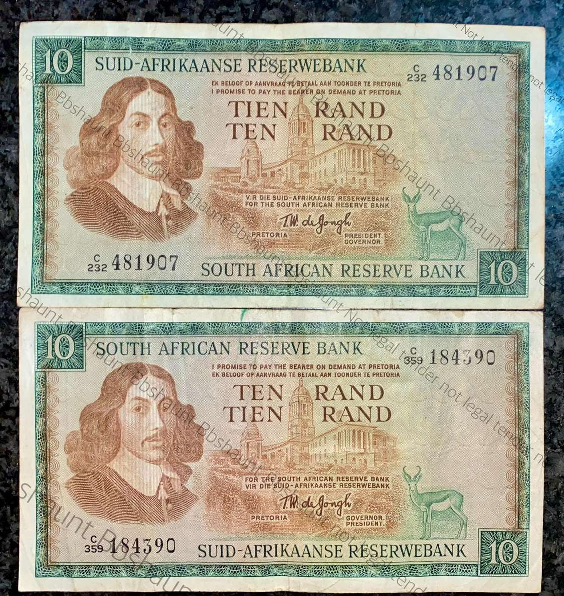 Tw De Jongh. R10 Springbuck & Van Riebeeck wtm 1967-1975 (1 bid takes all)