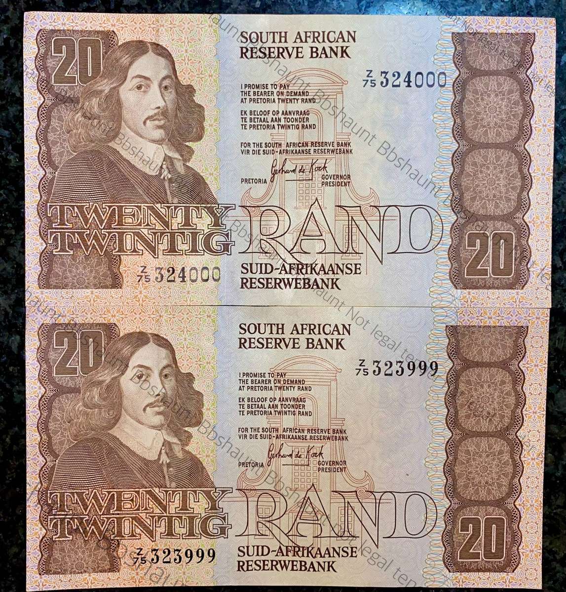 Replacement Note GPC De Kock R20 in seq Z75 /323999-000 -- 3rd issue 1984 (1 bid takes all)
