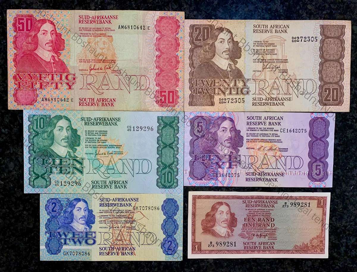 Complete Set GPC De Kock & decimals R50 TO R2 - 1980s (R1 de Jongh 1975) (1 bid takes all)