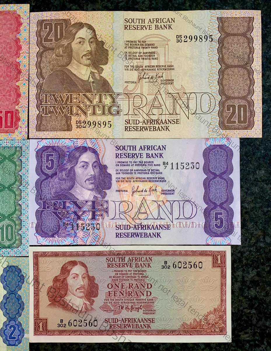 Complete Set GPC De Kock & decimals R50 TO R2 - 1980s (R1 de Jongh 1975) (1 bid takes all)