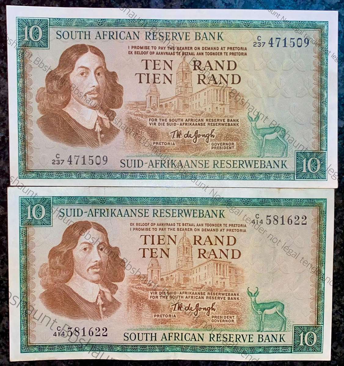 Tw De Jongh. R10 Springbuck & Van Riebeeck wtm 1967-1975 (1 bid takes all)