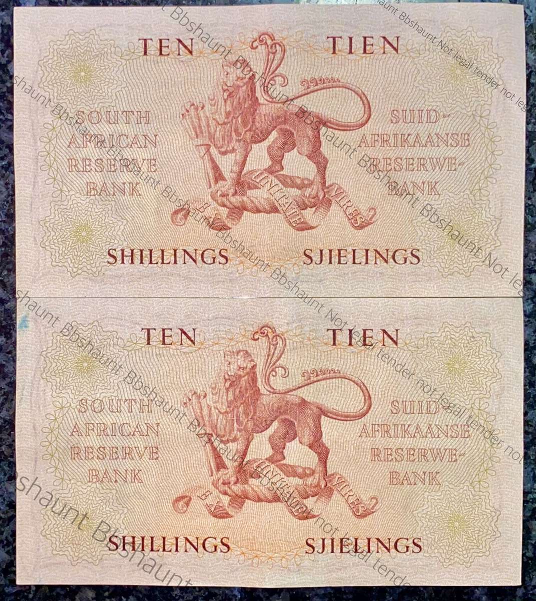 MH DE KOCK 10 SHILLINGS IN SEQUENCE A97 /489633-632 E/A 5.1.1955 CRISP NOTES EF (1 BID TAKES ALL)