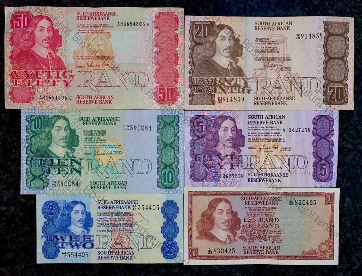 Complete set GPC De Kock & decimals R50 TO R2 - 1980s (R1 de Jongh 1975) (1 bid takes all)