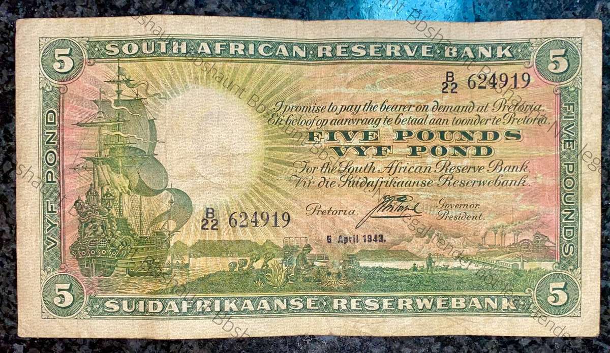 J Postmus 5 pound  5th April 1943 only issue B22