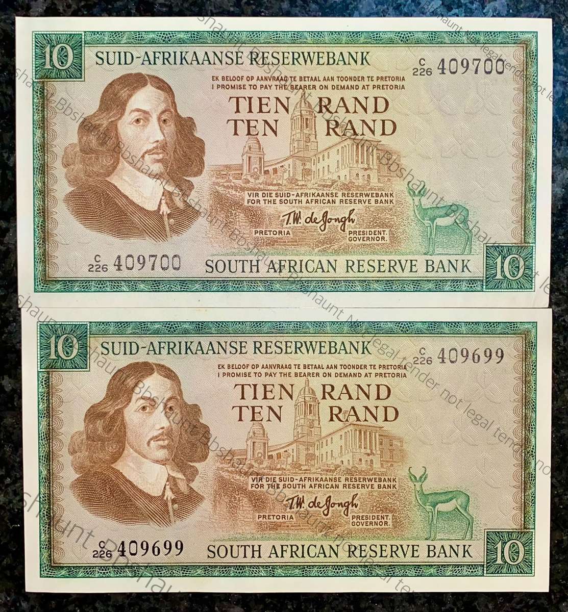 TW DE JONGH R10 IN SEQUENCE C226 /409700-699 UNC 3RD ISSUE 1975 E/A VAN RIEBEECK WTM(1 BID TAKES ALL