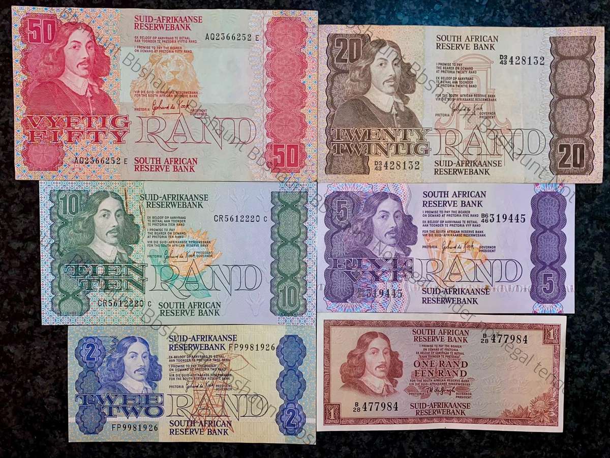 Complete Set GPC De Kock & decimals R50 TO R2 - 1980s (R1 de Jongh 1973) (1 bid takes all)
